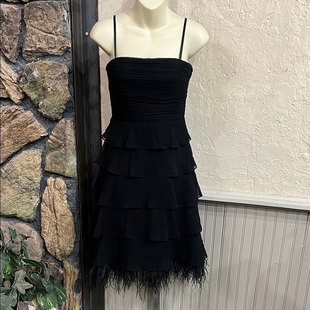 BCBG Adorable Black Tiered Ruffle Cocktail Dress